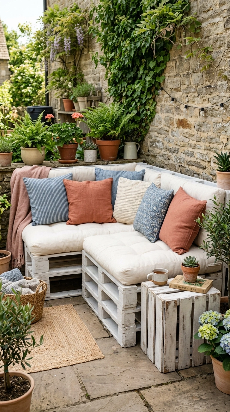 001 Budget Pallet Seating A patio corner with a low co