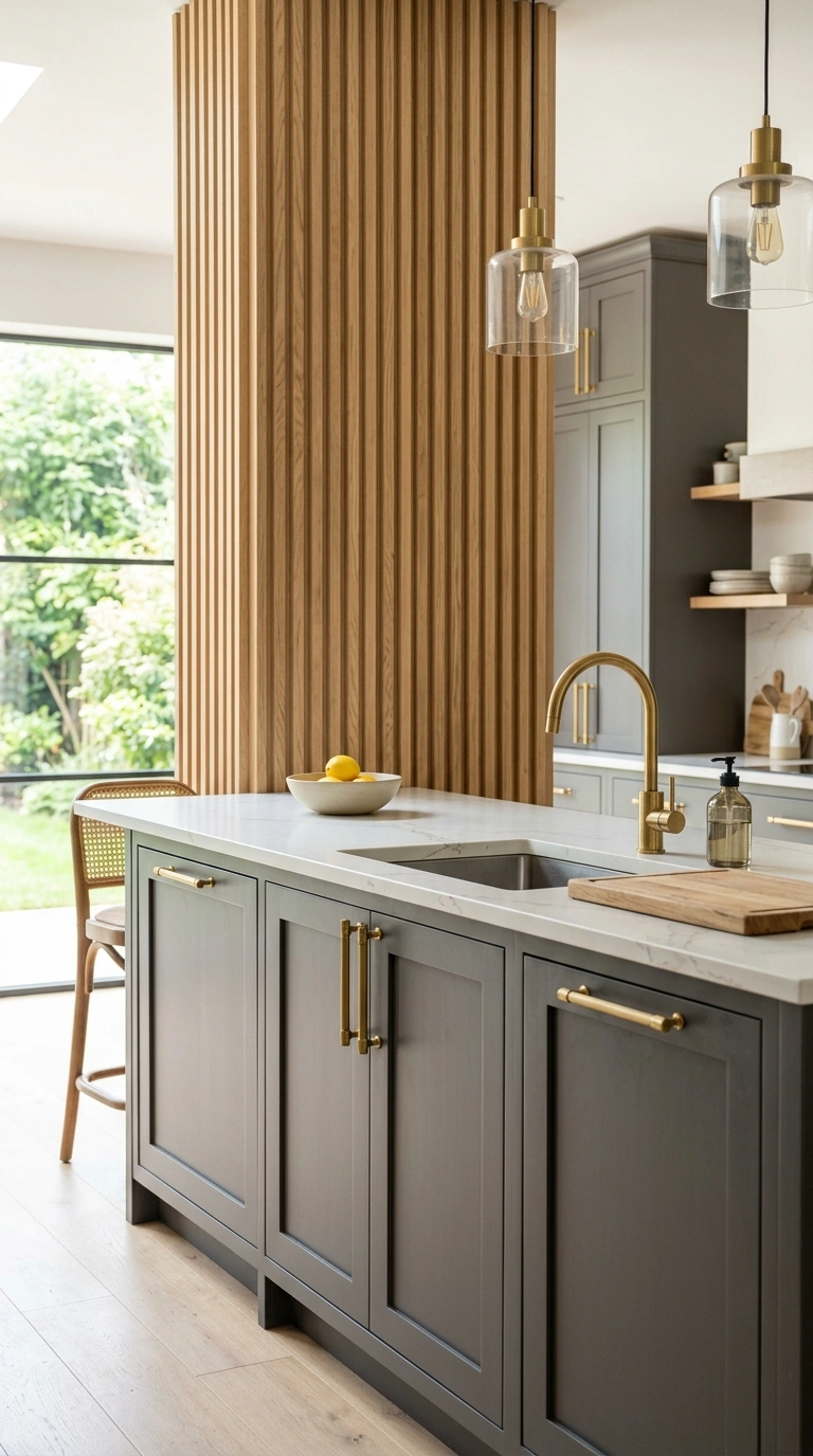 001 Fluted Wood Panels A modern kitchen with vertical