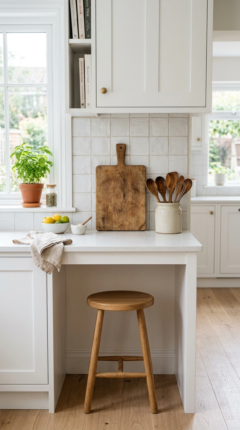 001 Warm Wood Accents A bright kitchen with white cabi