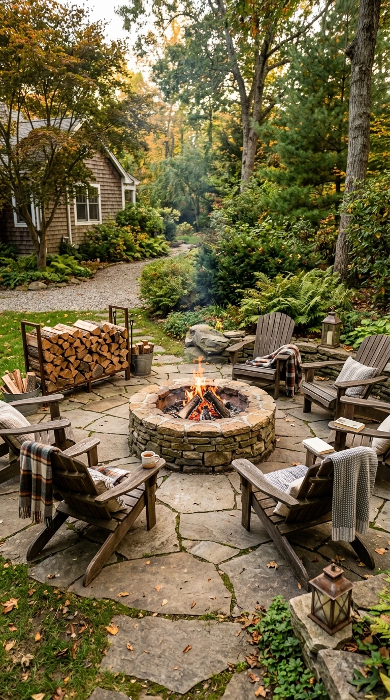 19 Patio Trends to Watch If You Love Outdoor Living 3 002 Fire Pit Seating A backyard patio with a round sto