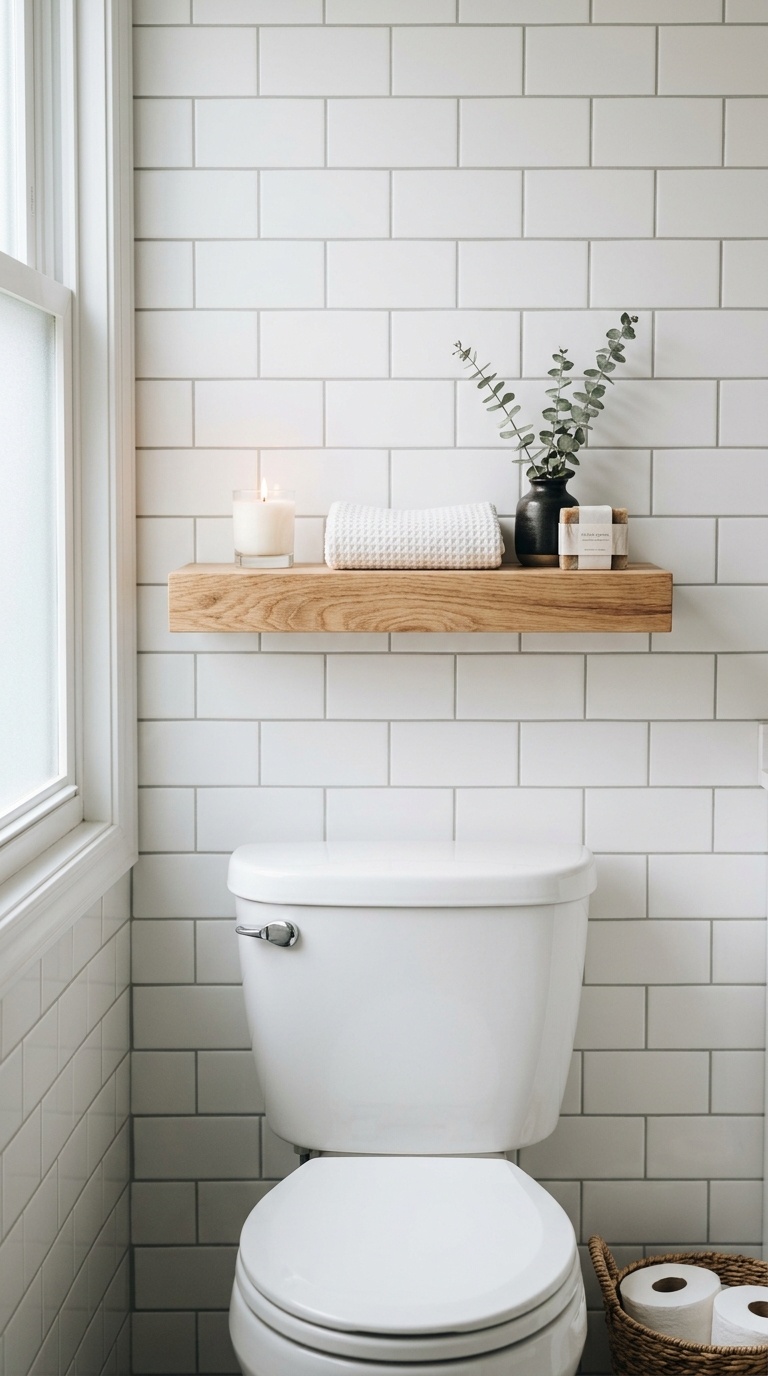 23 Small Bathroom Wall Decor Ideas That Make a Big Impact 3 Floating Wood Shelf