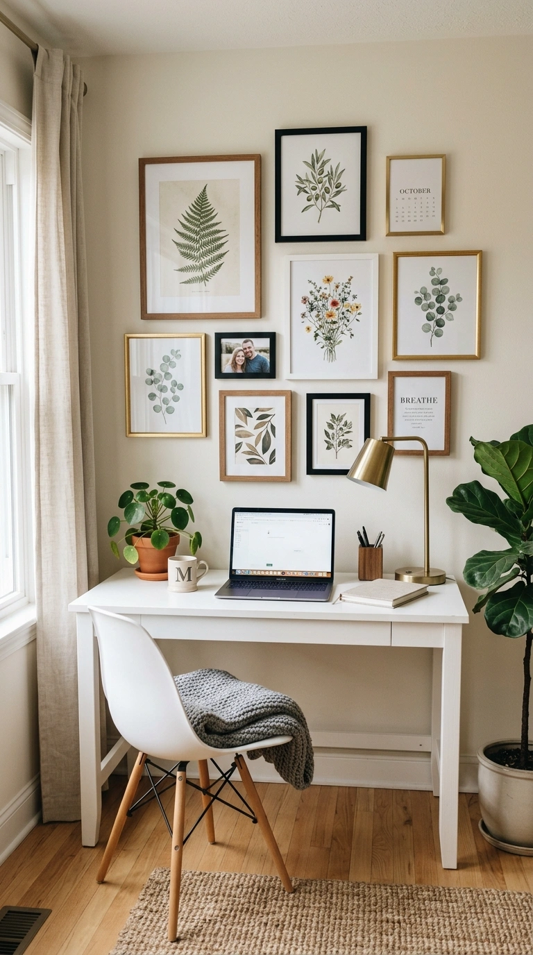 25 Office Decor Ideas for Women That Feel Stylish and Personal 3 002 Gallery Wall Above Desk A home office desk with a