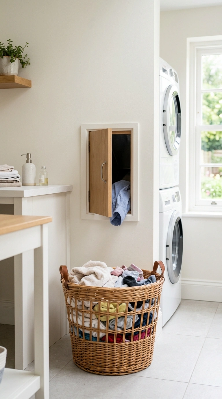 27 Laundry Room Ideas From Tiny Spaces to Spacious Setups 24 002 Hidden Laundry Chute A laundry room with a small h
