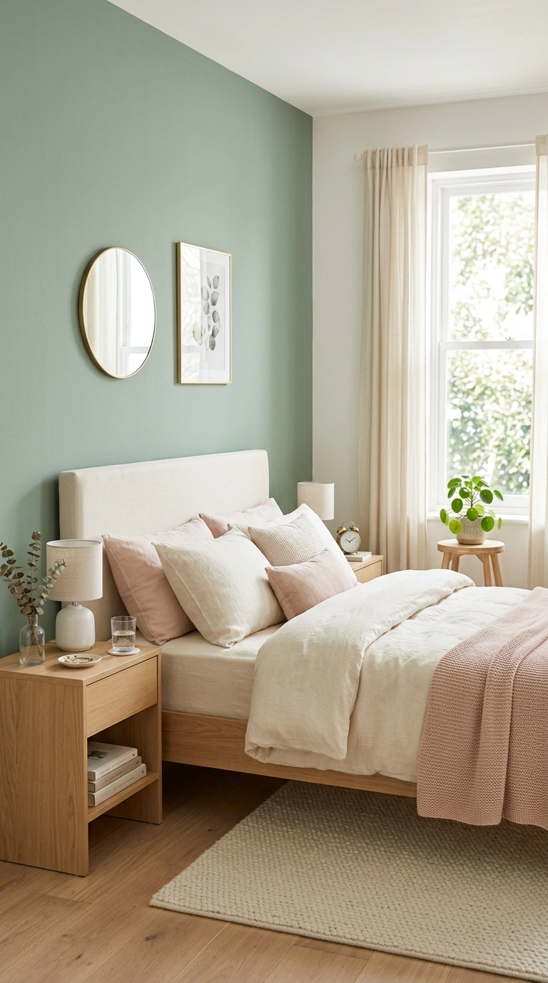 21 Bedroom Ideas for Women in Their 20s With Stylish Personality 3 002 Pastel Color Palette A bedroom with a soft sage gr