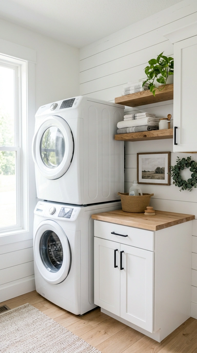 002 Shiplap Accent Wall A laundry room with a white ho