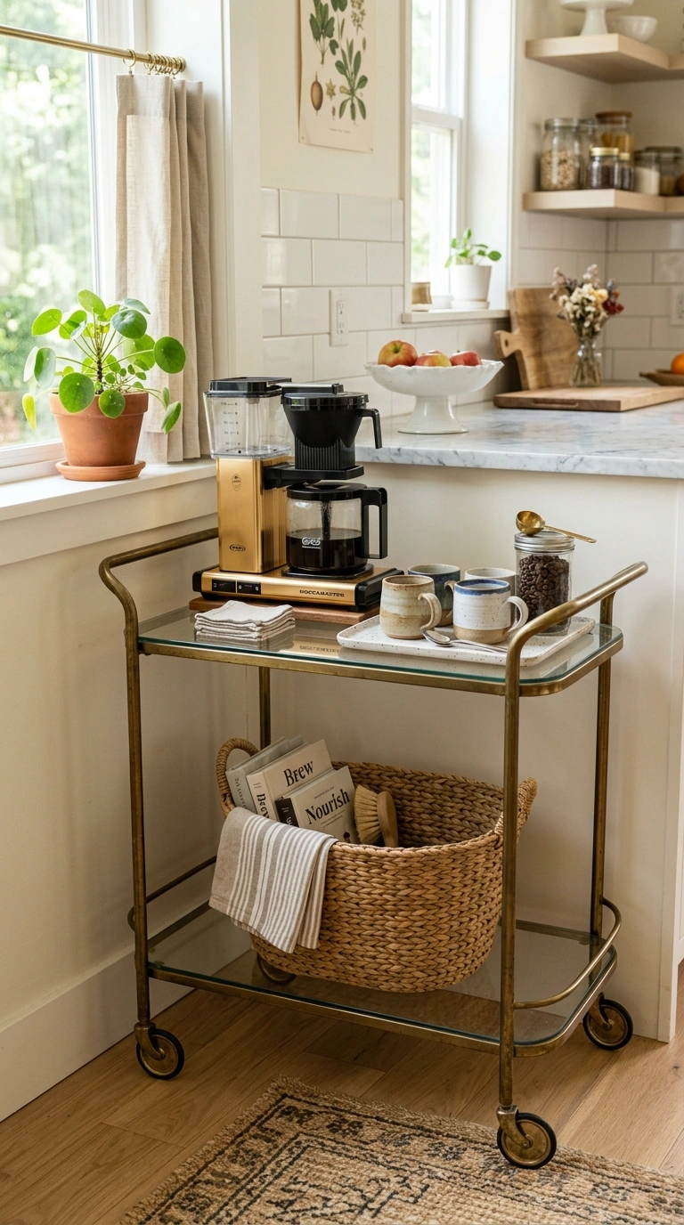 002 Vintage Bar Cart A brass and glass two tier bar ca