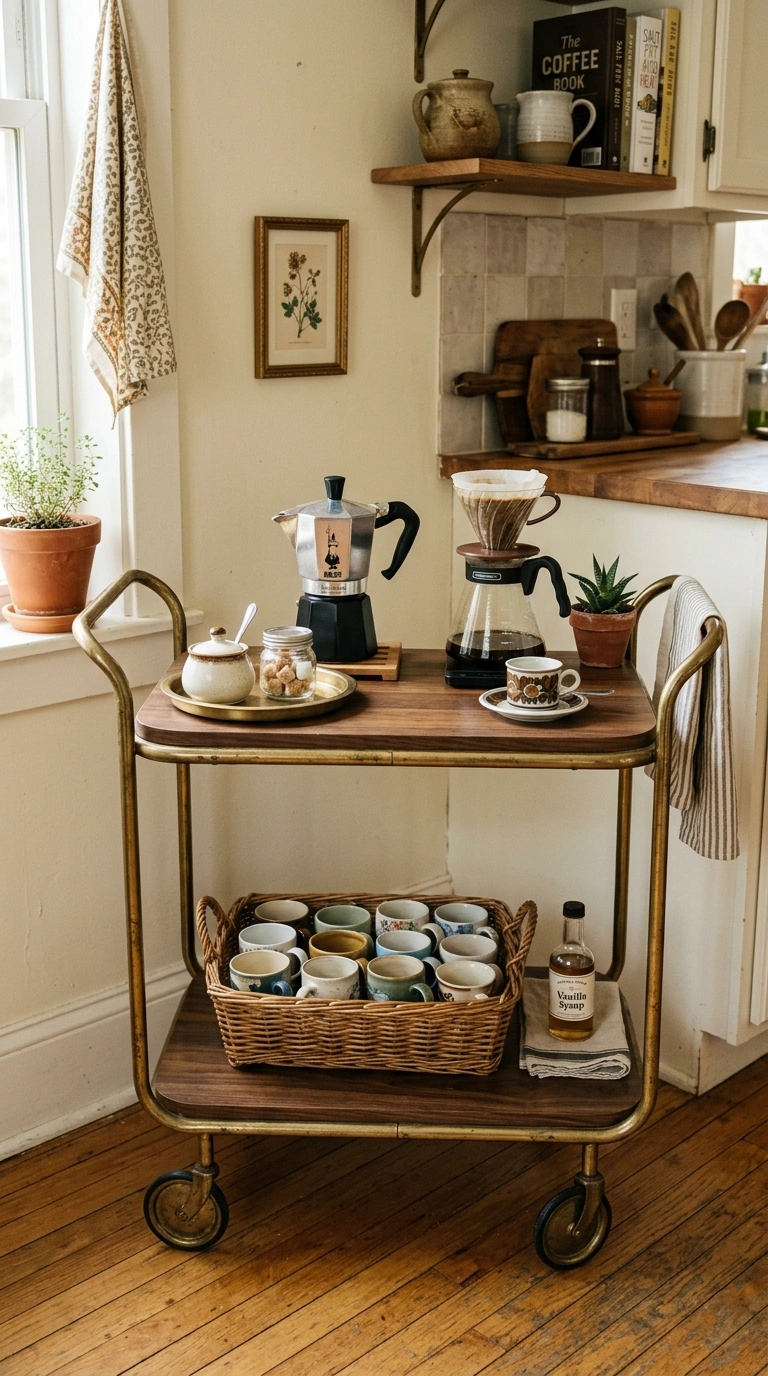 002 Vintage Bar Cart A brass and wood two tier bar car