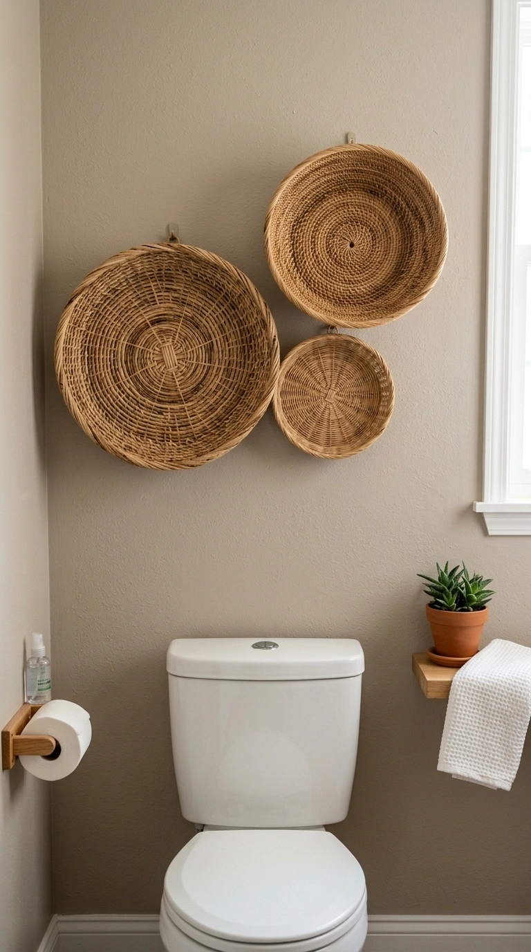 002 Woven Wall Basket A cluster of three woven rattan