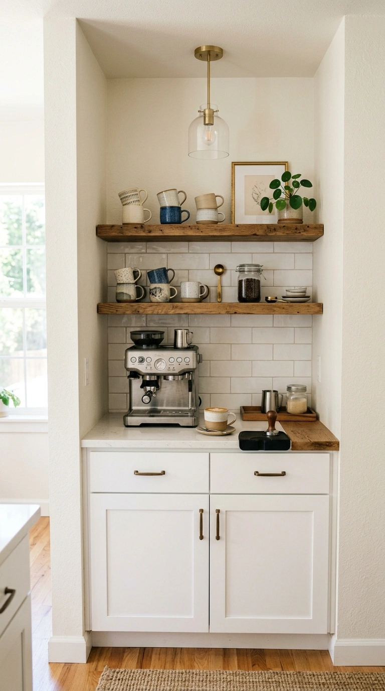 19 Coffee Station Setups That Bring Café Vibes Home 4 003 Built In Nook Bar A built in kitchen coffee bar in
