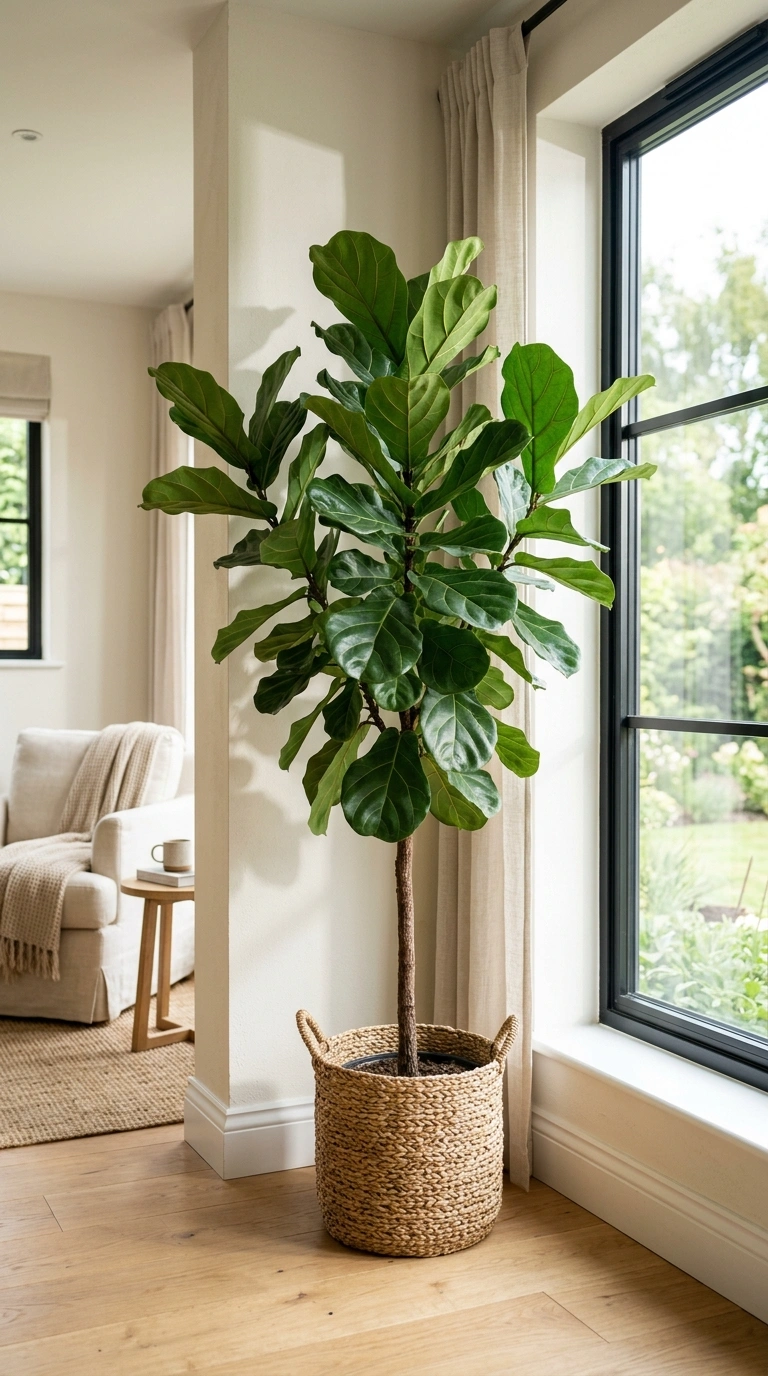 003 Fiddle Leaf Fig A tall fiddle leaf fig plant in a