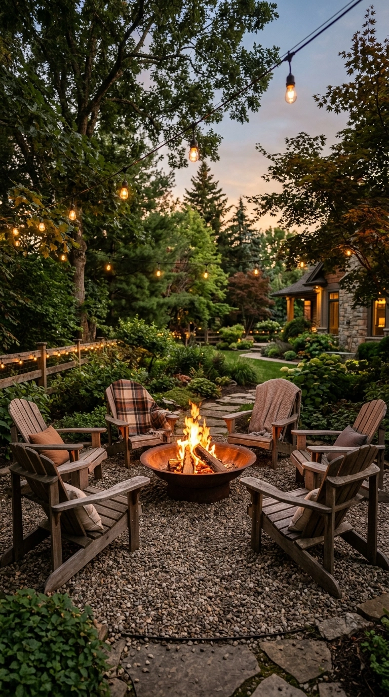 26 Outdoor Decorating Ideas for a Calm and Comfortable Backyard 4 003 Fire Pit Circle A backyard with a round metal fire