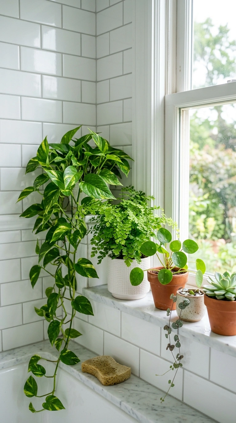 003 Fresh Green Plants A bright bathroom windowsill li