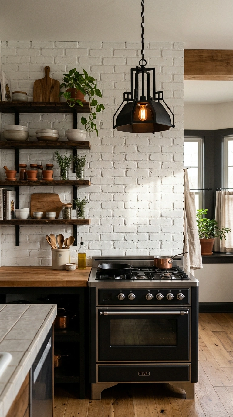 003 Painted Brick Backsplash A kitchen with a white pa