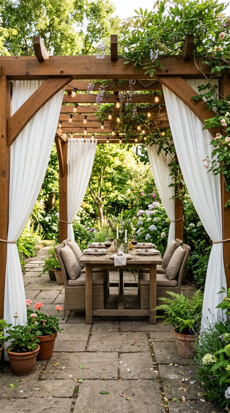 19 Patio Trends to Watch If You Love Outdoor Living 4 003 Pergola With Curtains A patio under a wood pergola