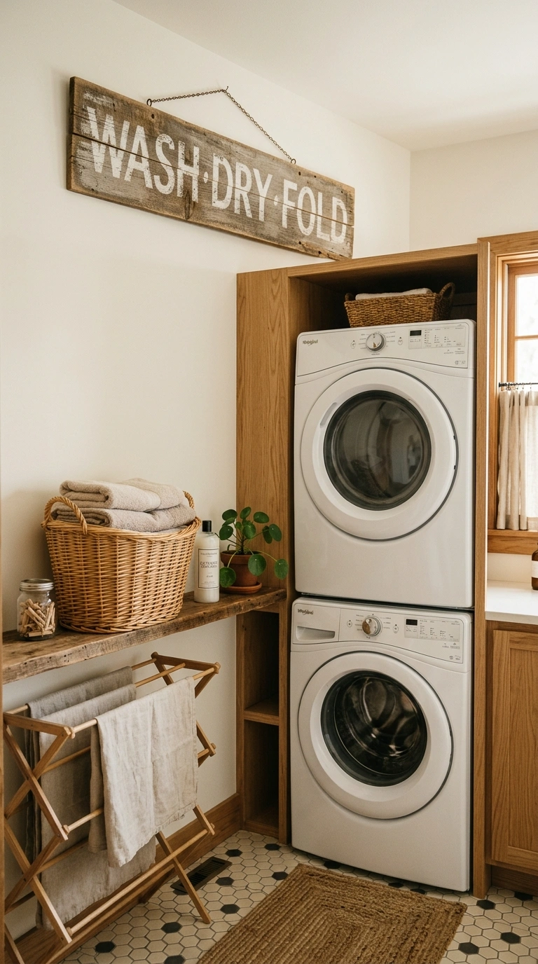 003 Vintage Sign Decor A cozy laundry room with a dist