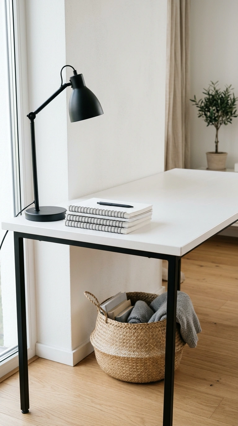 003 White Desk Black Legs A close up interior shot of