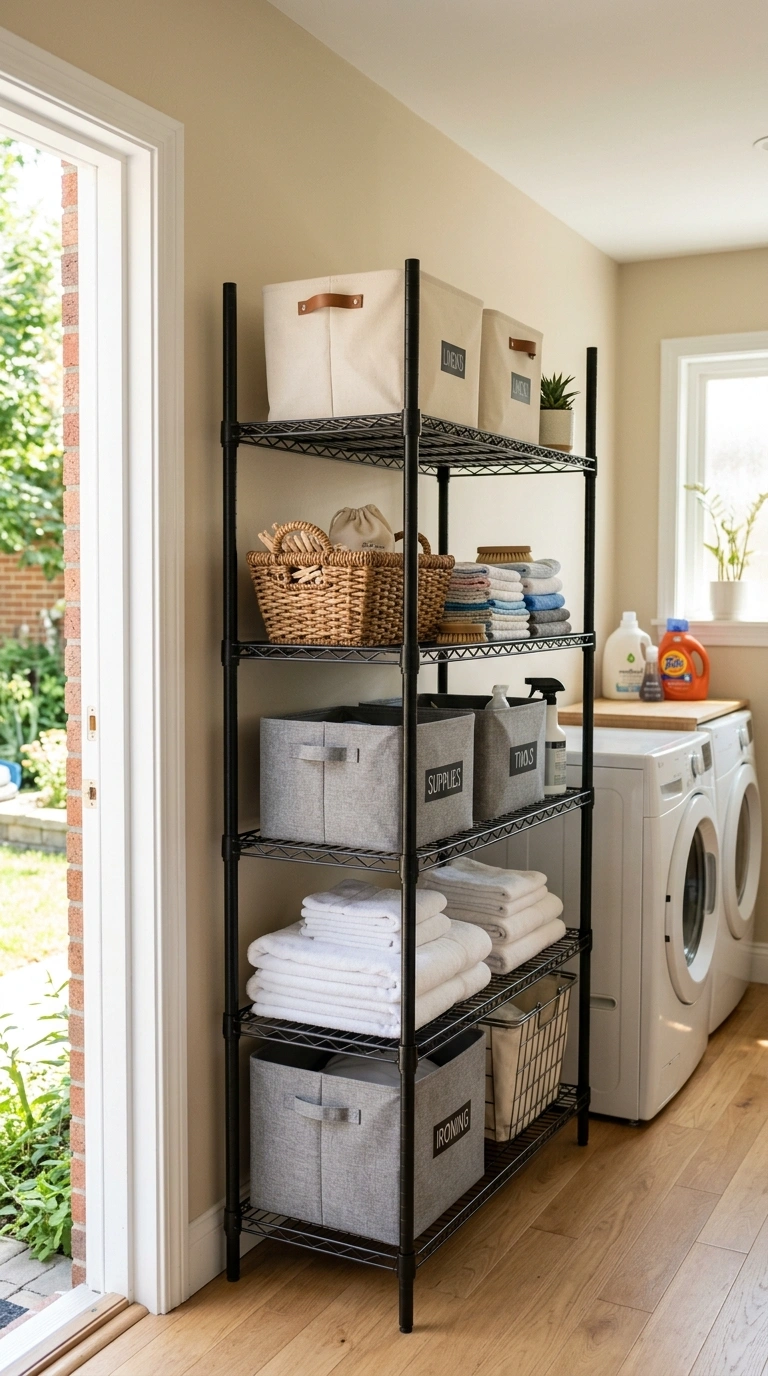 003 Wire Basket Shelving A matte black wire shelving u