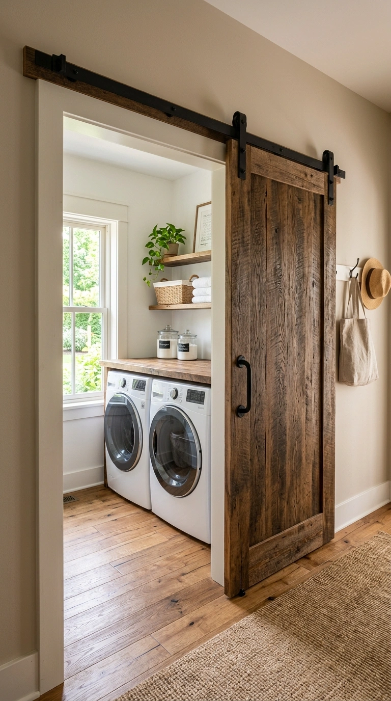 004 Barn Door Entry A farmhouse laundry room entrance
