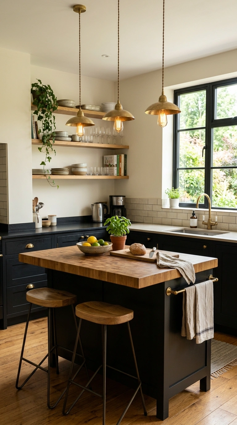 004 Black And Brass A kitchen with matte black lower c