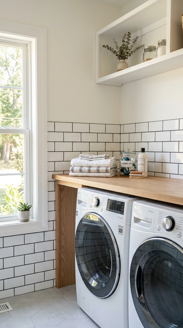 27 Laundry Room Ideas From Tiny Spaces to Spacious Setups 26 004 Ceramic Tile Backsplash A white subway tile backsp