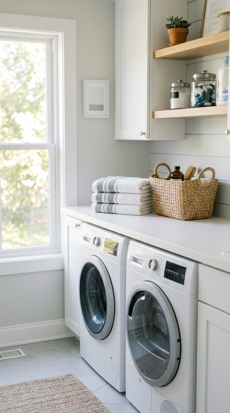 20 Laundry Room Ideas for Smarter Storage and Easier Laundry Days 5 004 Folding Table Counter A white laminate countertop