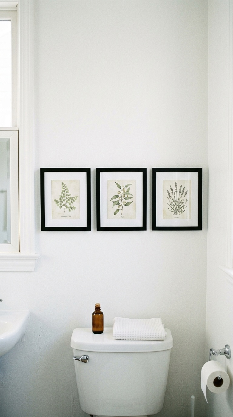 25 Bathroom Decor Ideas to Transform Your Space on a Budget 5 004 Framed Botanical Prints Three small black framed b