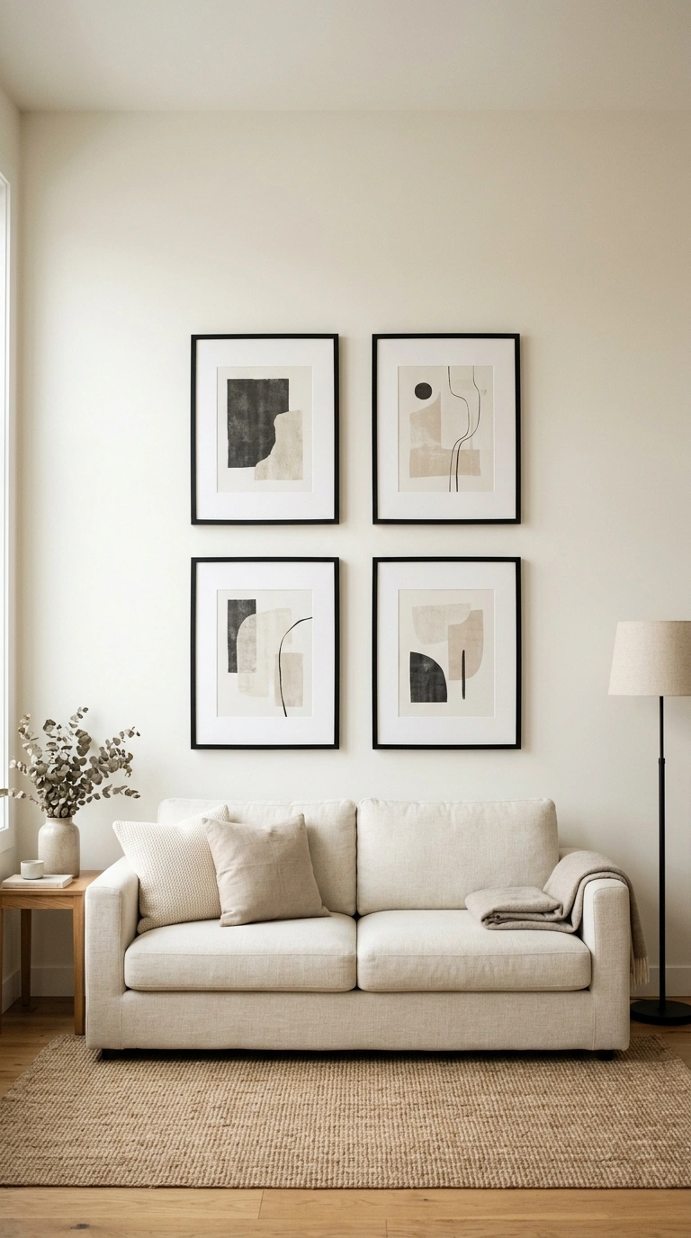 004 Minimalist Gallery Wall A living room wall above a