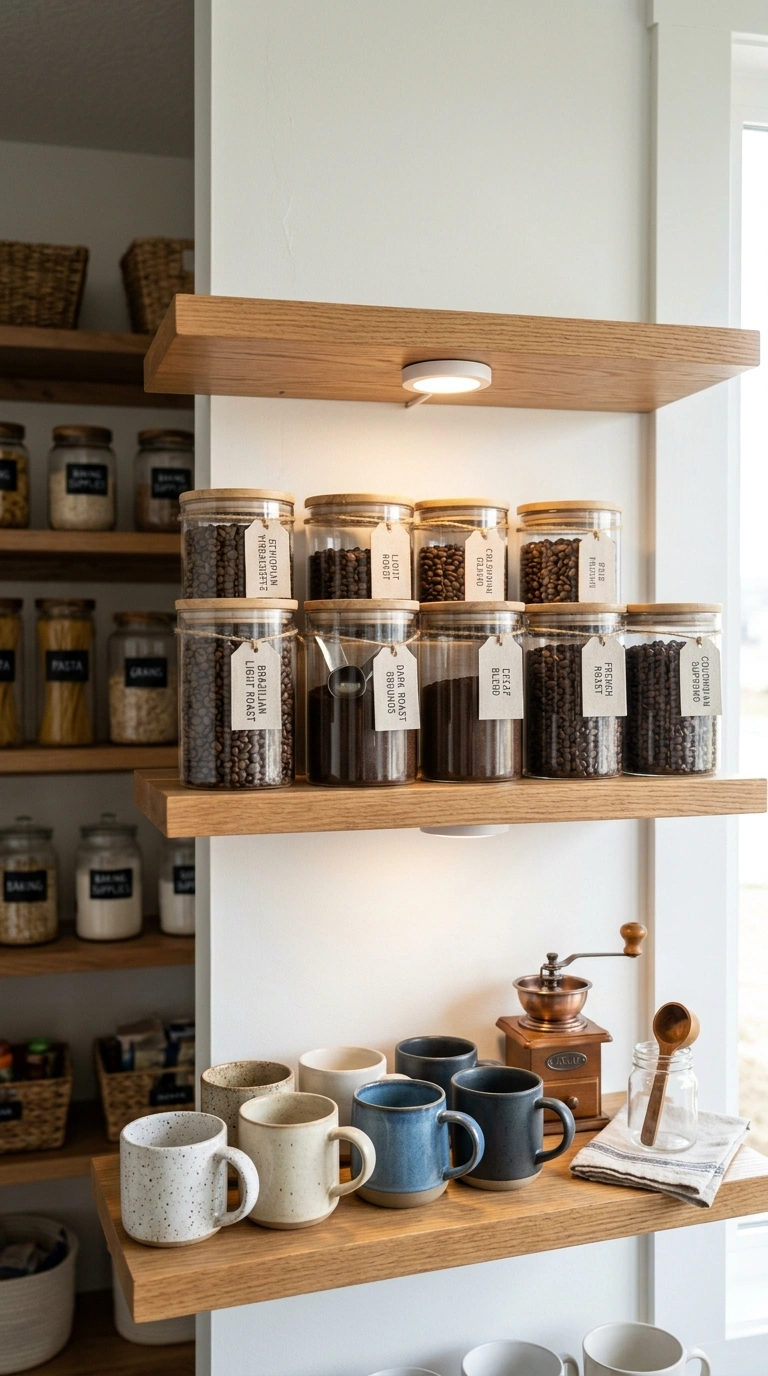 19 Coffee Station Setups That Bring Café Vibes Home 5 004 Open Pantry Station A walk in pantry shelf dedicat