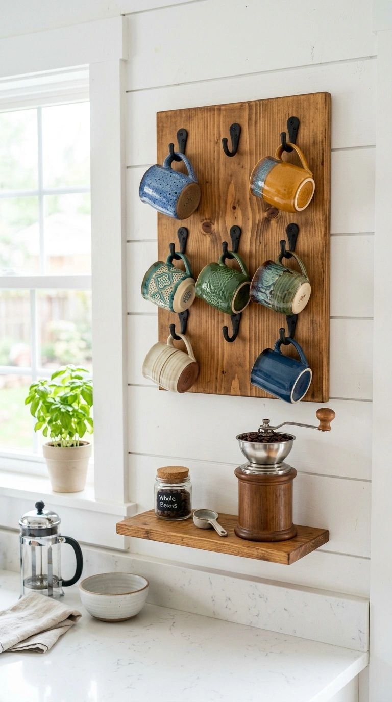 004 Wall Mounted Mug Rack A wooden wall mounted mug ra