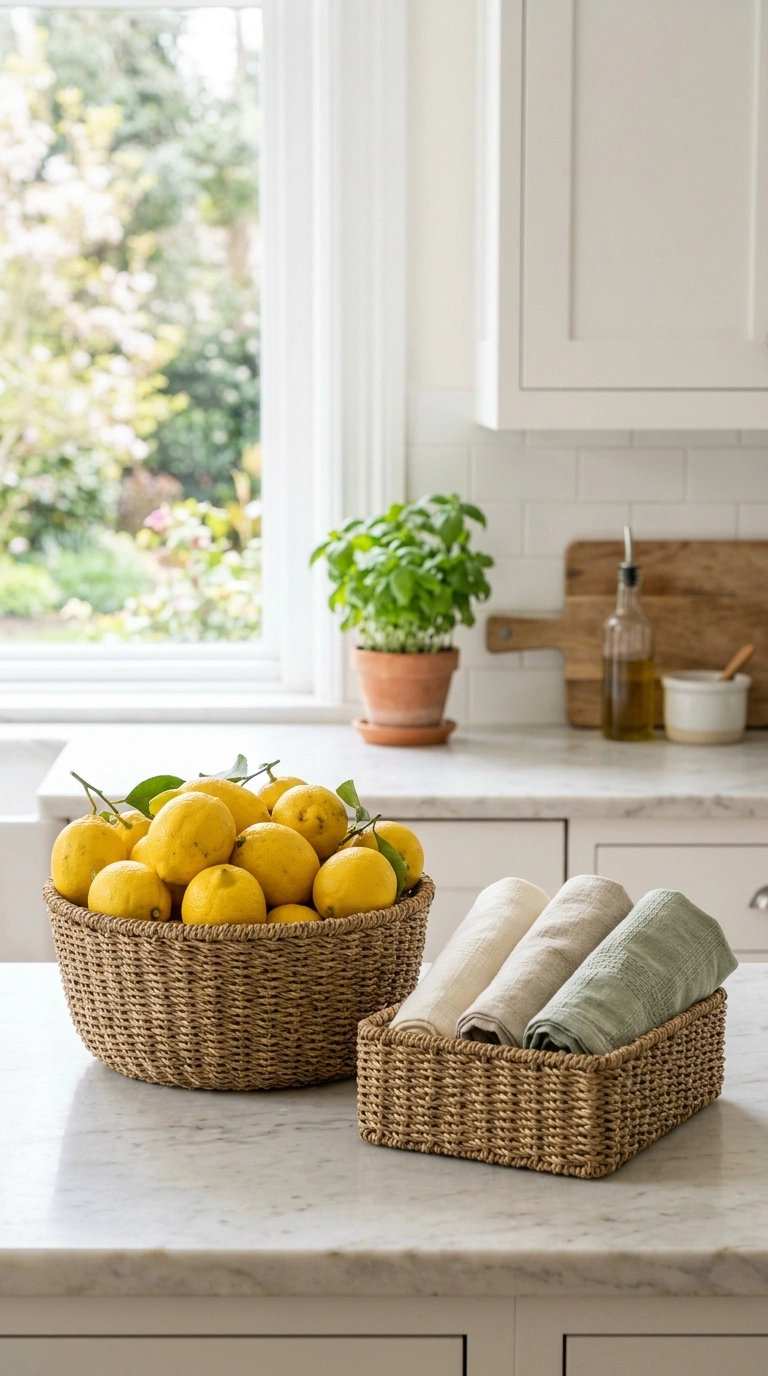 25 Seasonal Decor Ideas to Keep Your Home Feeling Fresh All Year 5 004 Woven Spring Baskets A kitchen counter with a wove