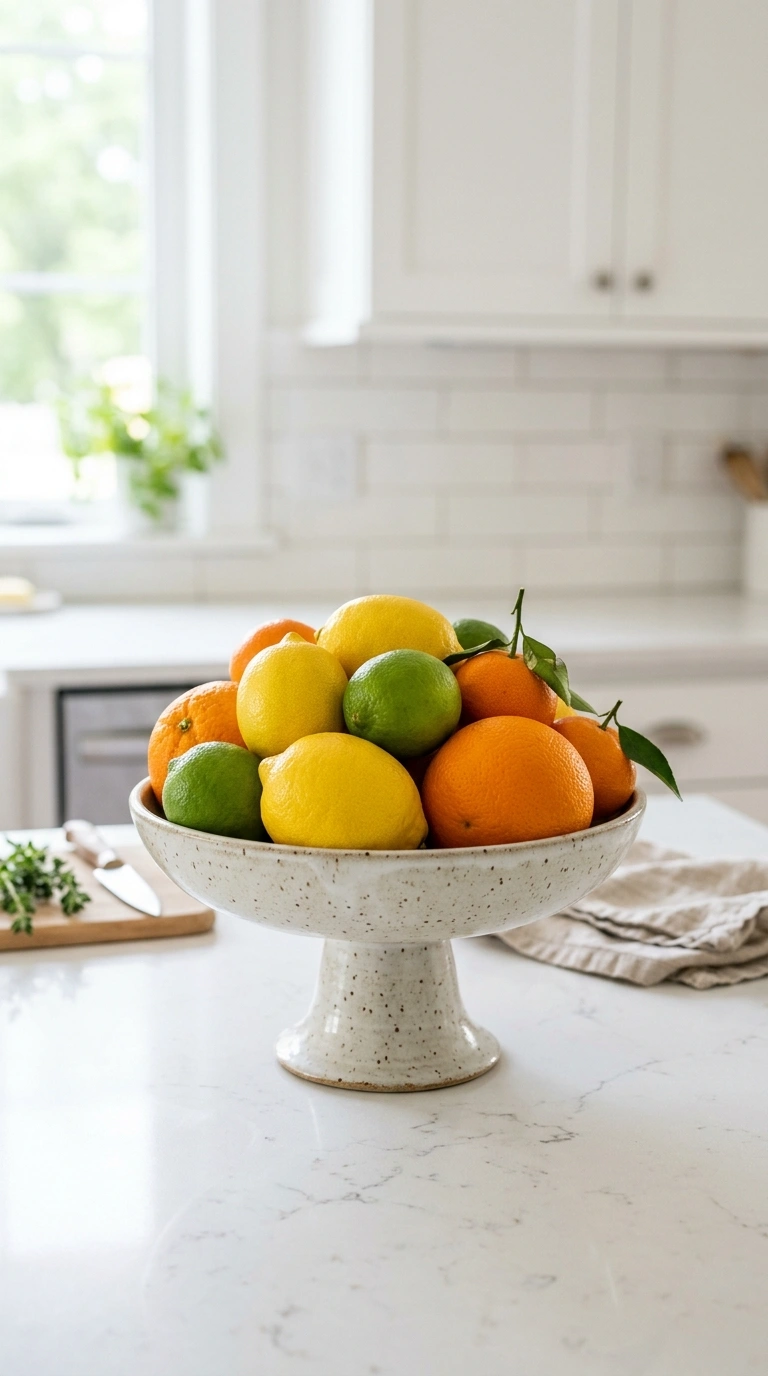 25 Seasonal Decor Ideas to Keep Your Home Feeling Fresh All Year 6 005 Citrus Kitchen Bowl A kitchen counter with a ceram