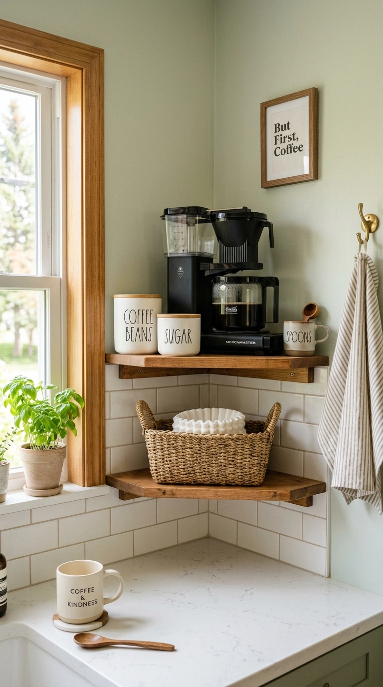 005 Corner Coffee Station A small corner shelf unit in