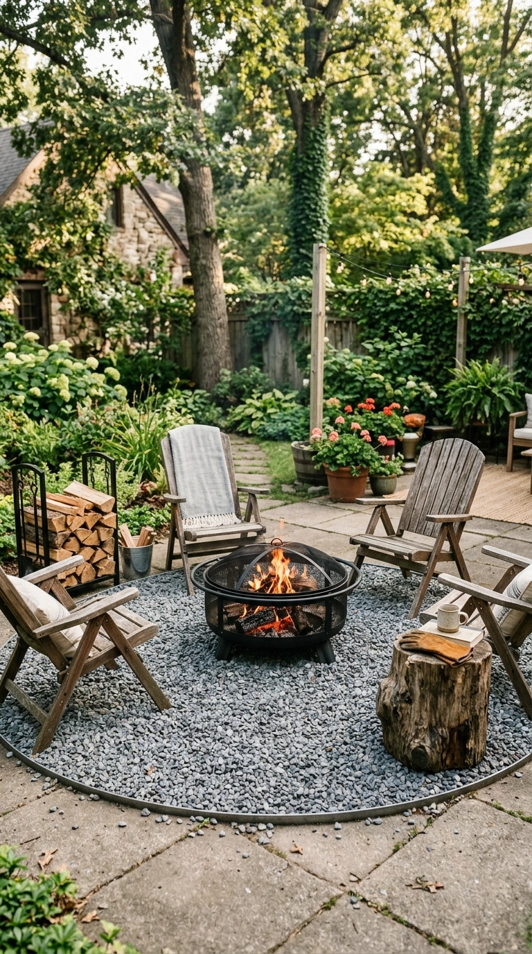 005 DIY Fire Pit Area A backyard patio with a round me
