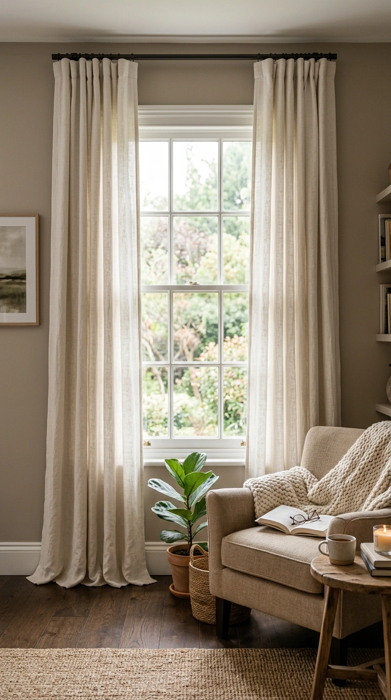 005 Hang Fresh Curtains A living room window with floo
