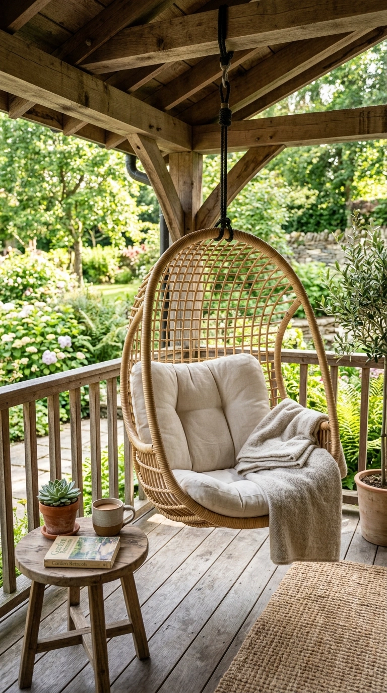 19 Outdoor Decor Ideas Everyone Is Saving Right Now 6 005 Hanging Egg Chair A covered porch with a rattan ha