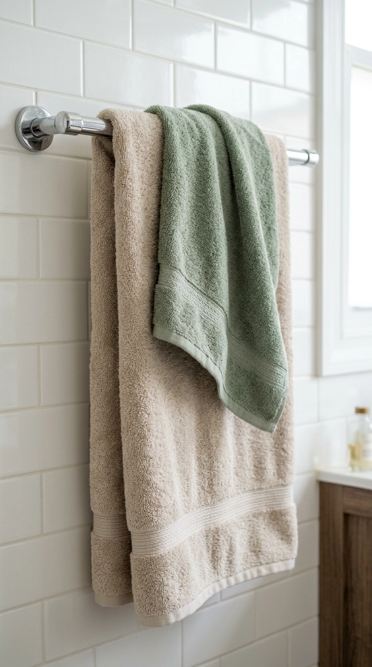 21 Affordable Bathroom Decor Ideas With Plenty of Style 6 005 Layered Bath Towels A close view of a bathroom tow 1