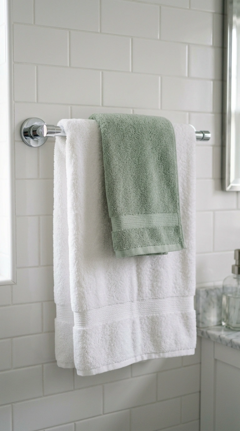 005 Layered Bath Towels A close view of a bathroom tow