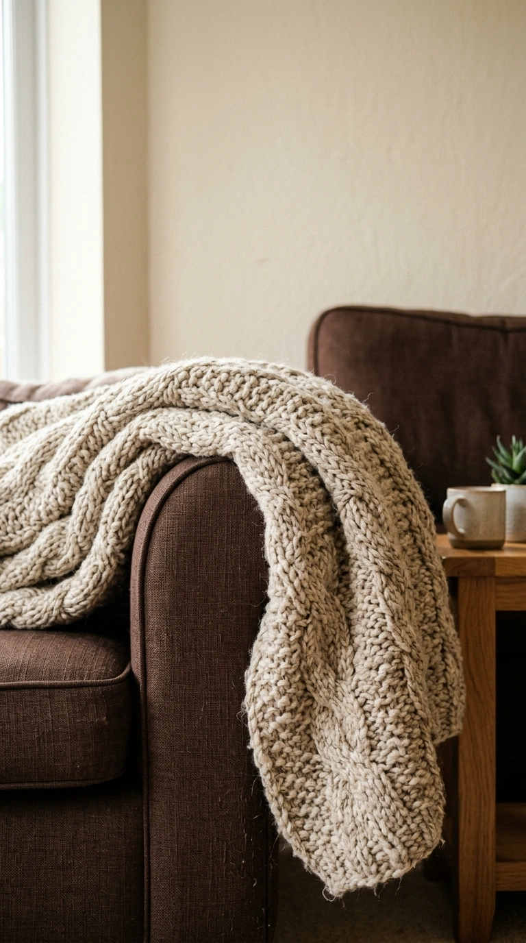 005 Textured Wool Throw A close up living room scene o