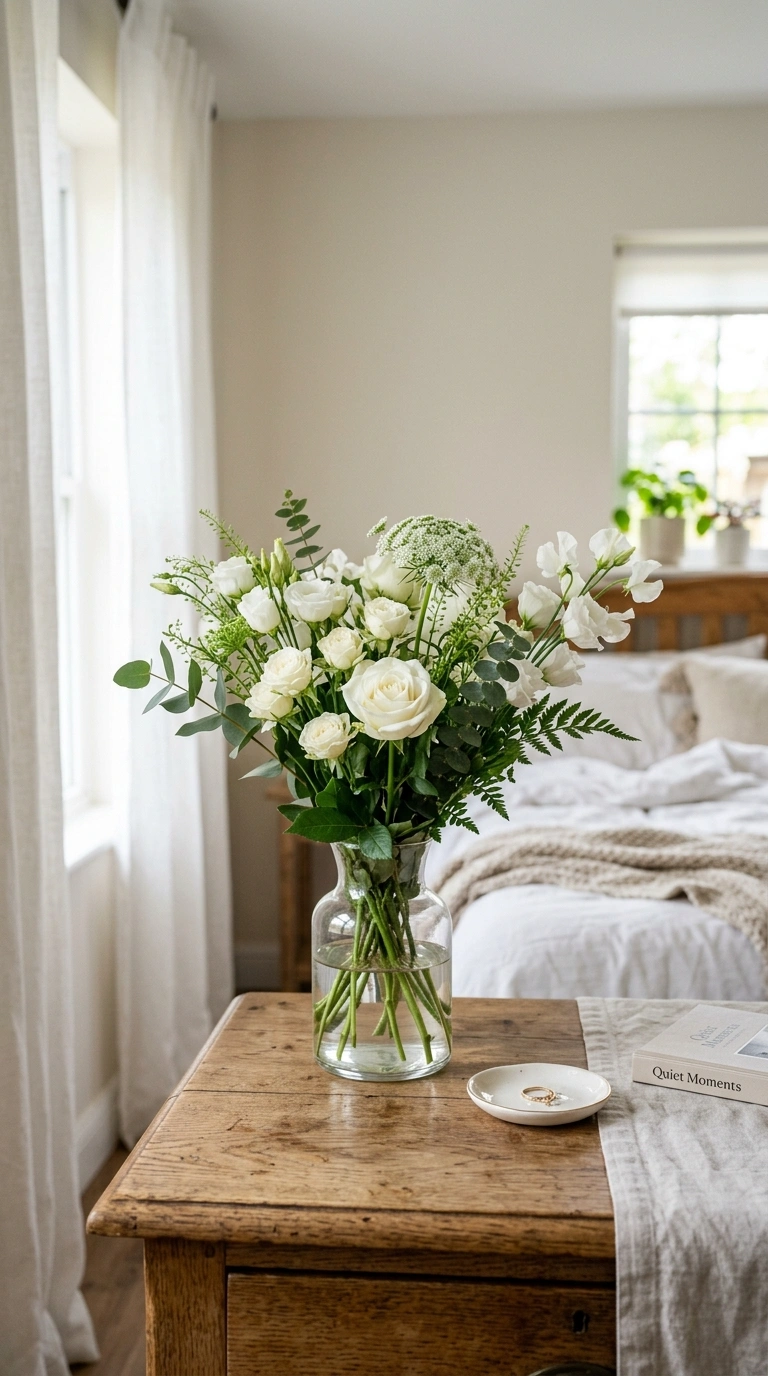 19 Ways to Give Your Guest Bedroom a Boutique-Hotel Touch 7 006 Fresh Flower Vase A small glass vase filled with f