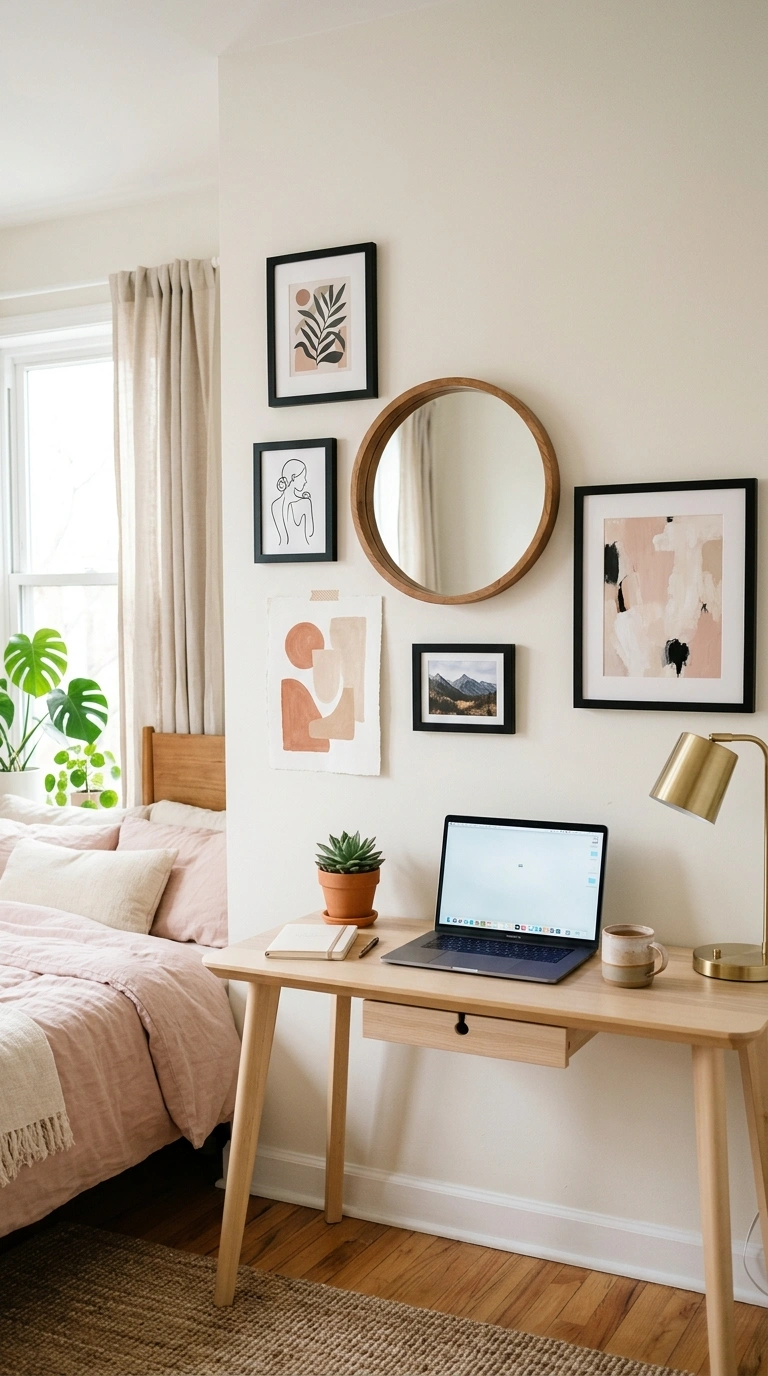 21 Bedroom Ideas for Women in Their 20s With Stylish Personality 7 006 Gallery Wall Mix A bedroom wall with a mixed galle