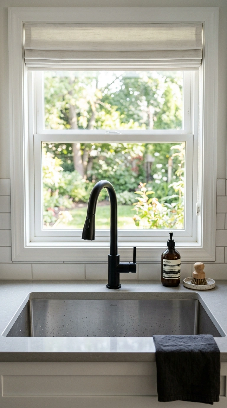 24 Simple Kitchen Makeover Ideas for DIY and Budget-Friendly Updates 7 006 Swap The Faucet A kitchen sink area with a new mat