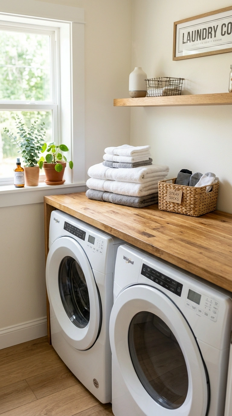 006 Wood Folding Table A laundry room with a warm wood