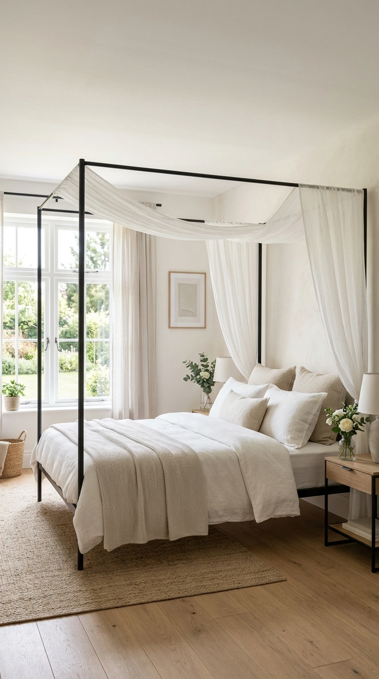 21 Bedroom Ideas for Women in Their 20s With Stylish Personality 8 007 Canopy Bed Frame A bedroom with a metal four poste