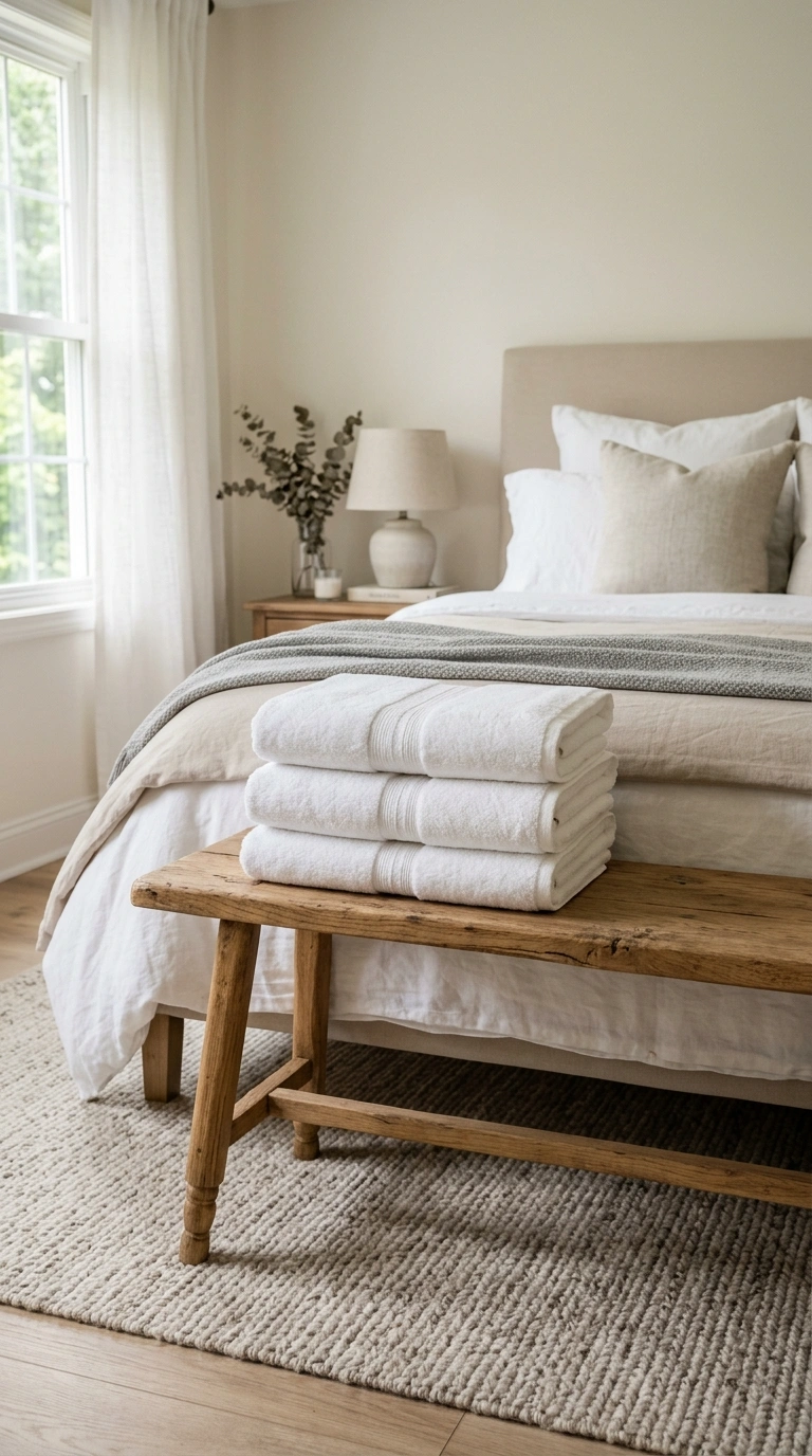 19 Ways to Give Your Guest Bedroom a Boutique-Hotel Touch 8 007 Folded Towel Stack A neat stack of three white fol