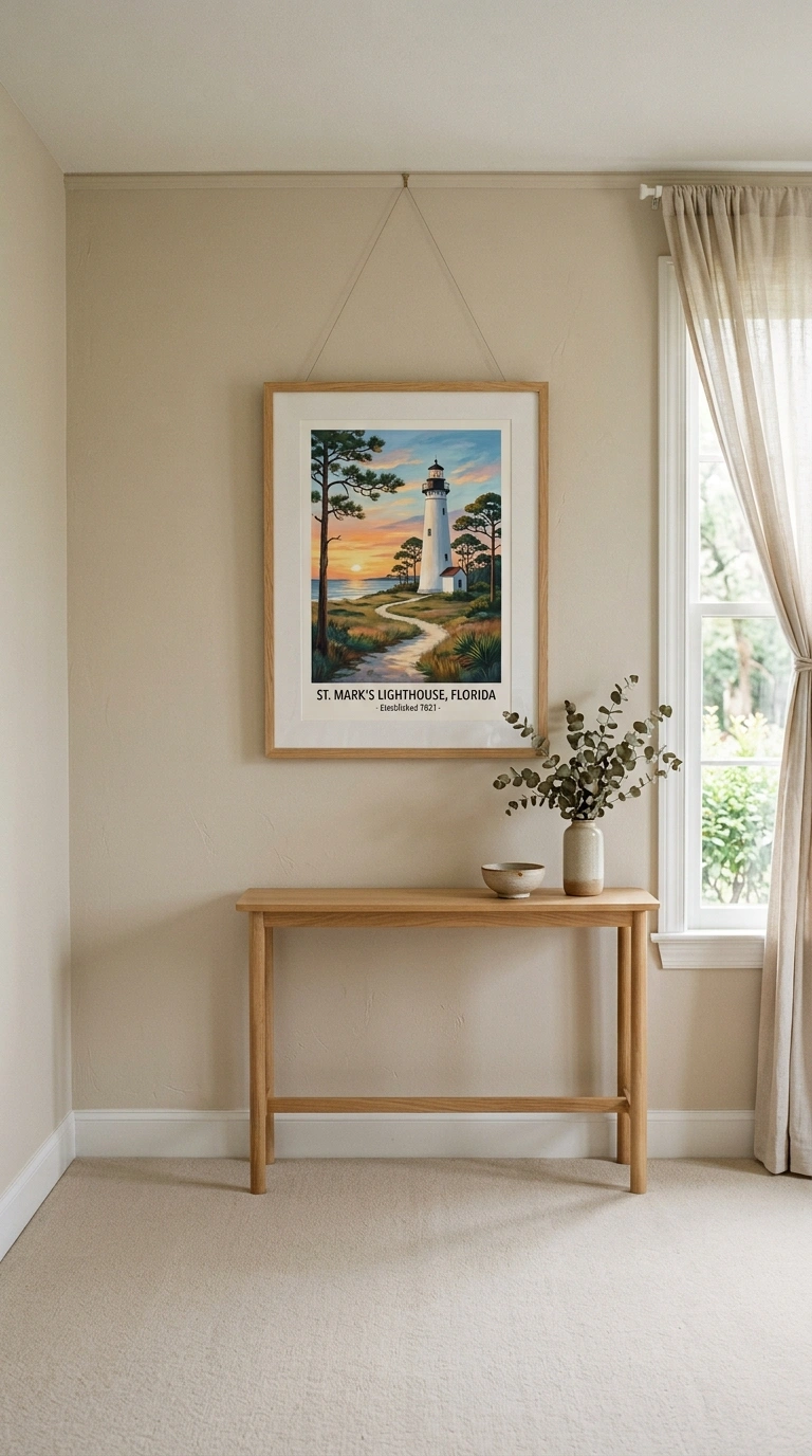 007 Framed Local Art A bedroom wall opposite the bed f