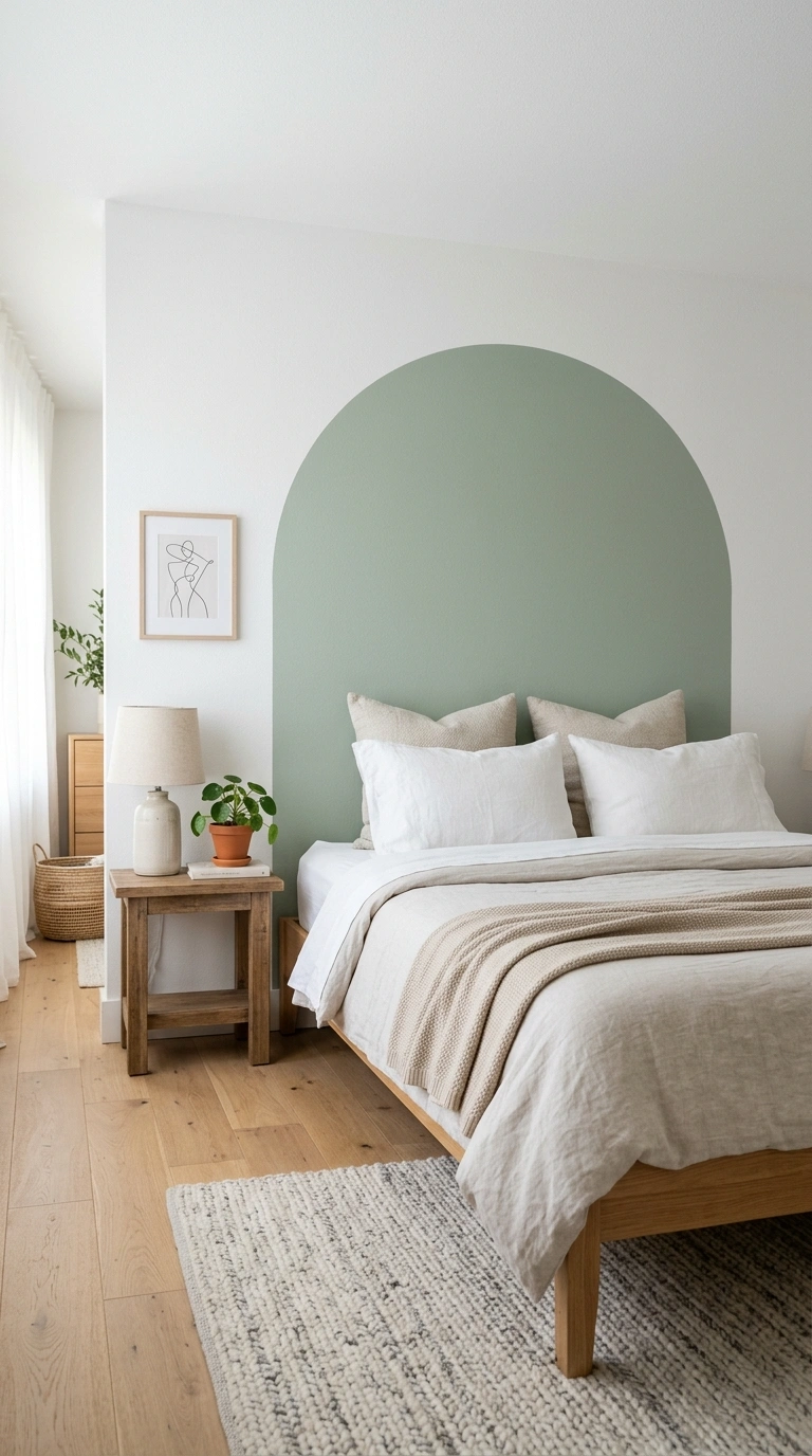 007 Painted Headboard Wall A bedroom with a soft sage