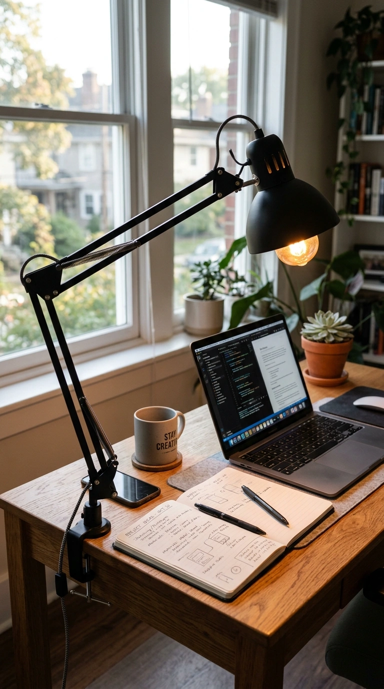 007 Task Lamp Upgrade A home office desk with a matte