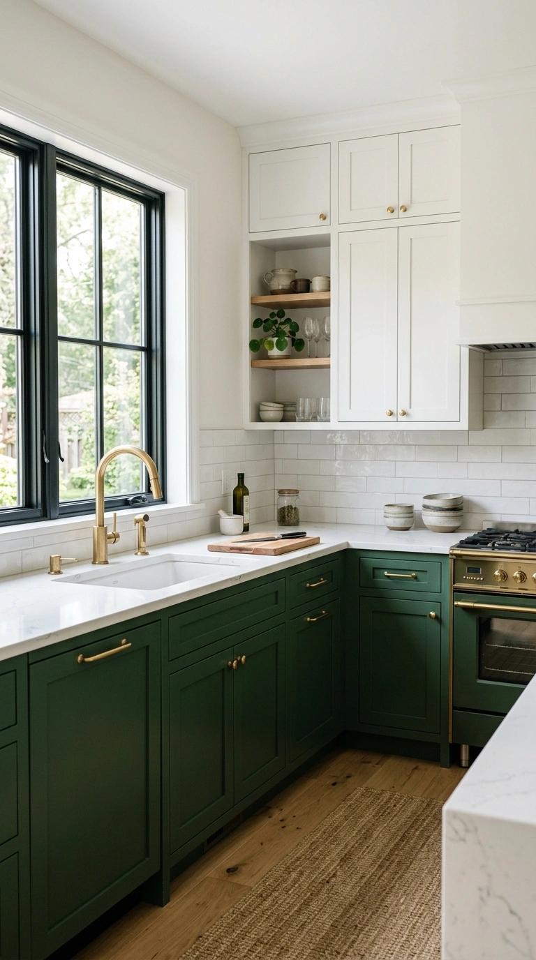 007 Two Tone Cabinets A kitchen with deep green lower