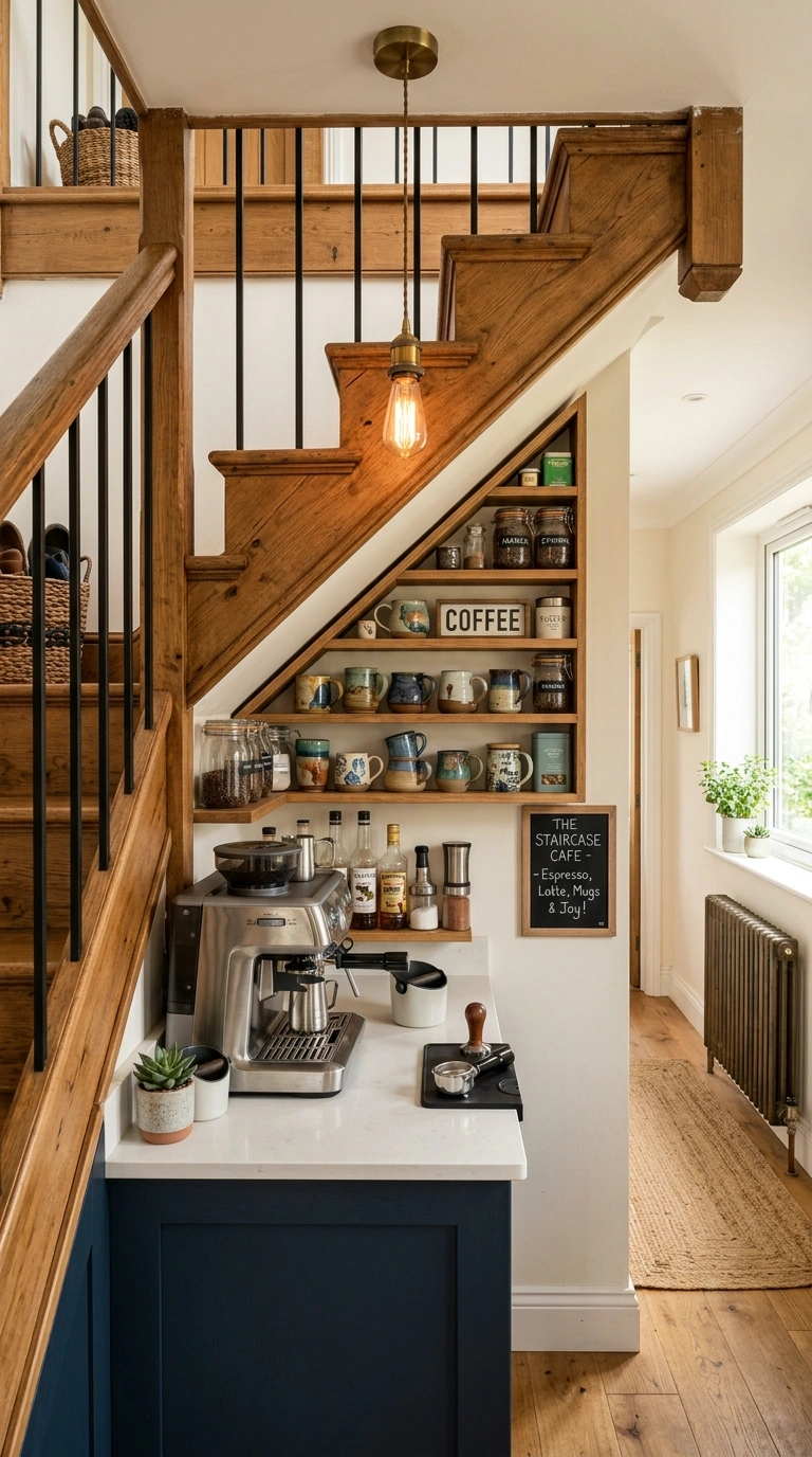 Turn a Small Corner Into a Coffee Bar With These 19 DIY Ideas 8 007 Under Stairs Bar A small coffee bar built into the