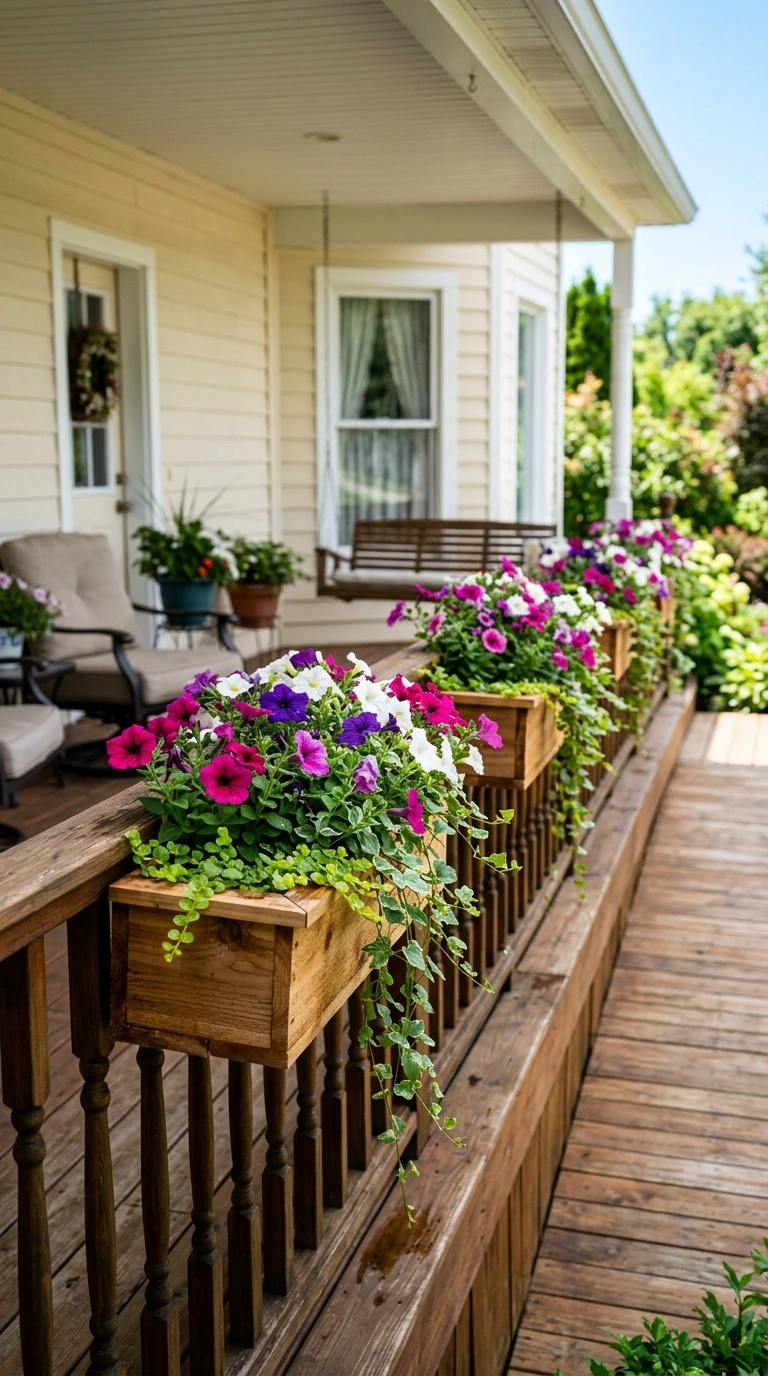 19 Outdoor Decor Ideas Everyone Is Saving Right Now 8 007 Wooden Planter Boxes A porch railing lined with ev